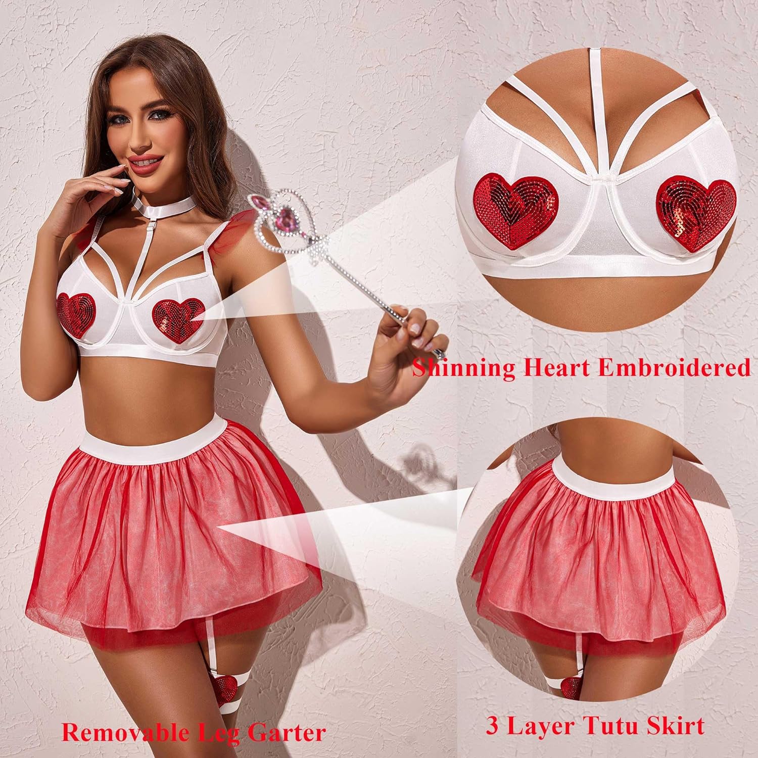 Avidlove Dessous-Set für Halloween-Amor-Kostüme, zweiteilige Push-Up-Dessous-Outfits mit Bügel 