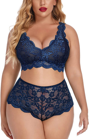 Avidlove Plus Size Lingerie Set Lace Halter Bralette High Waist Panty Set