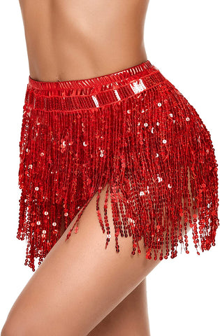 Falda con borlas y lentejuelas de Avidlove para danza del vientre, falda con cinturón para espectáculos de danza, falda para fiestas y fiestas para mujer