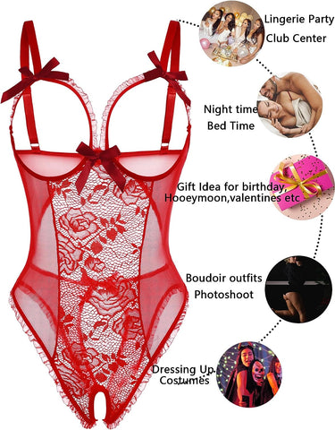 Avidlove Ouvert-Dessous-Outfits für einteilige Dessous, Spitze, Babydoll, Mini-Body 