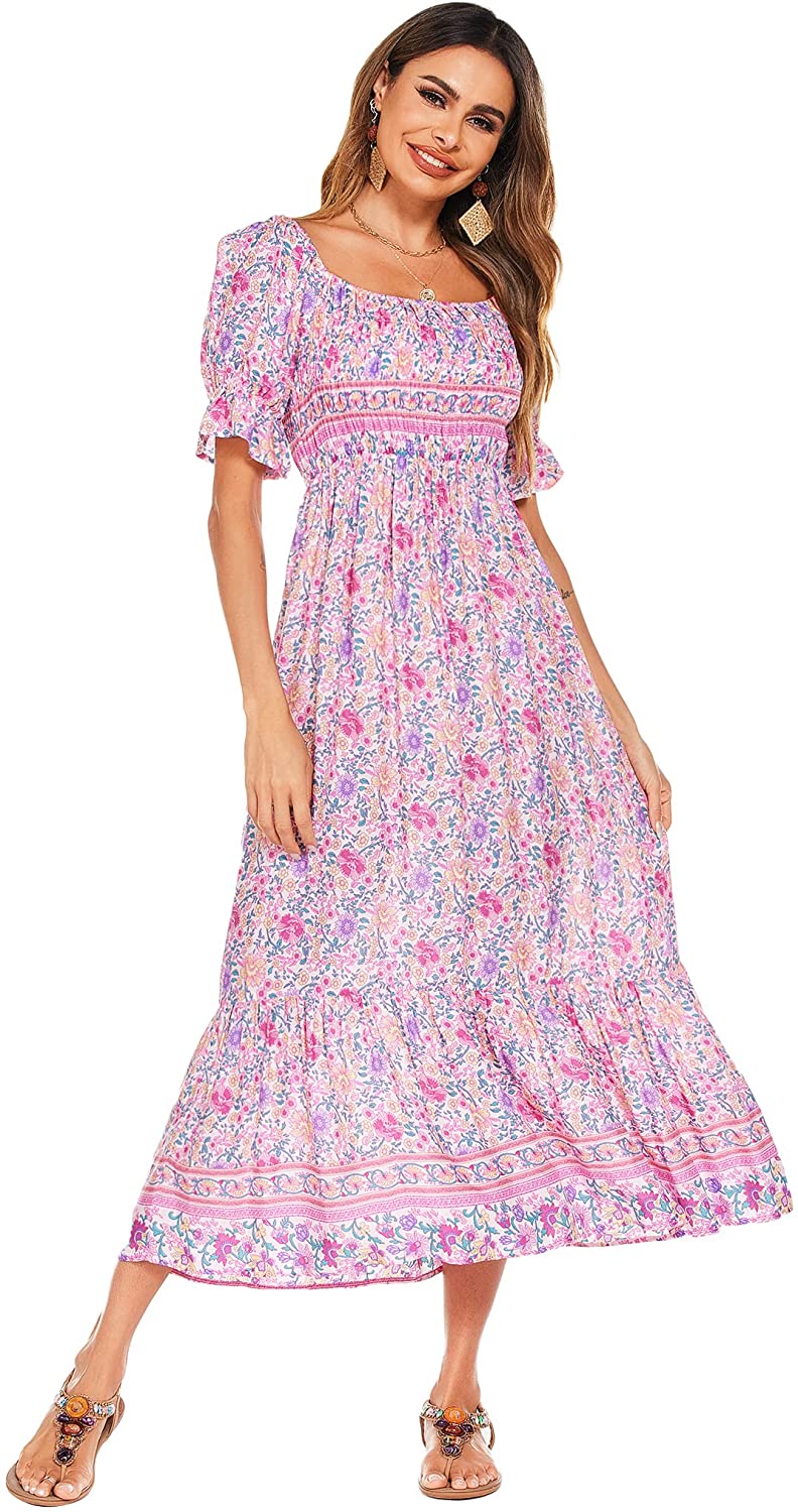 Smocked Floral Print Dress