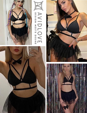 Avidlove Dessous für Riemchen-Dessous mit Rock-Set, abnehmbarer Choker, Nachtwäsche, S-XXL 