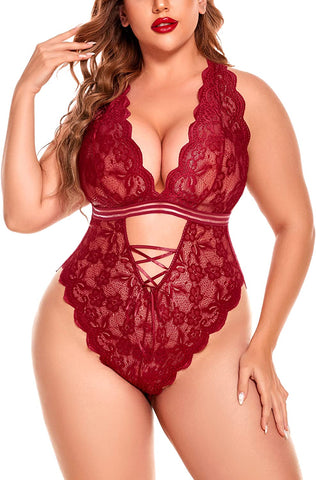 Avidlove Dessous in Übergröße, Teddy-Bodysuit mit Druckknopfverschluss im Schritt, einteilig, Babydoll aus Spitze, 14–24 Plus 