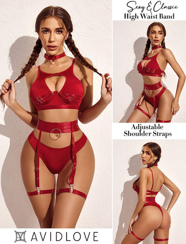 Conjunto de lencería Avidlove con aros, push up, conjunto de lencería bondage, conjunto de lencería de 5 piezas con tiras (sin medias) 