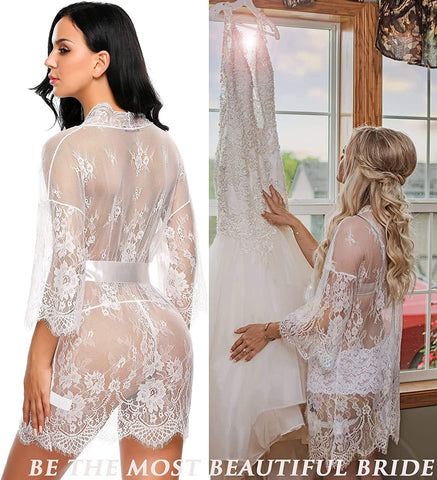 Avidlove Lace Kimono Robe Babydoll Lingerie Mesh Nightgown S-5XL