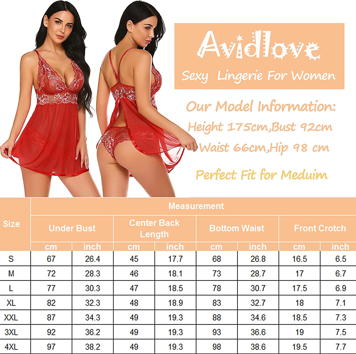 Lencería de talla grande Avidlove para babydoll de malla, camisón de encaje, trajes de tocador para embarazadas 