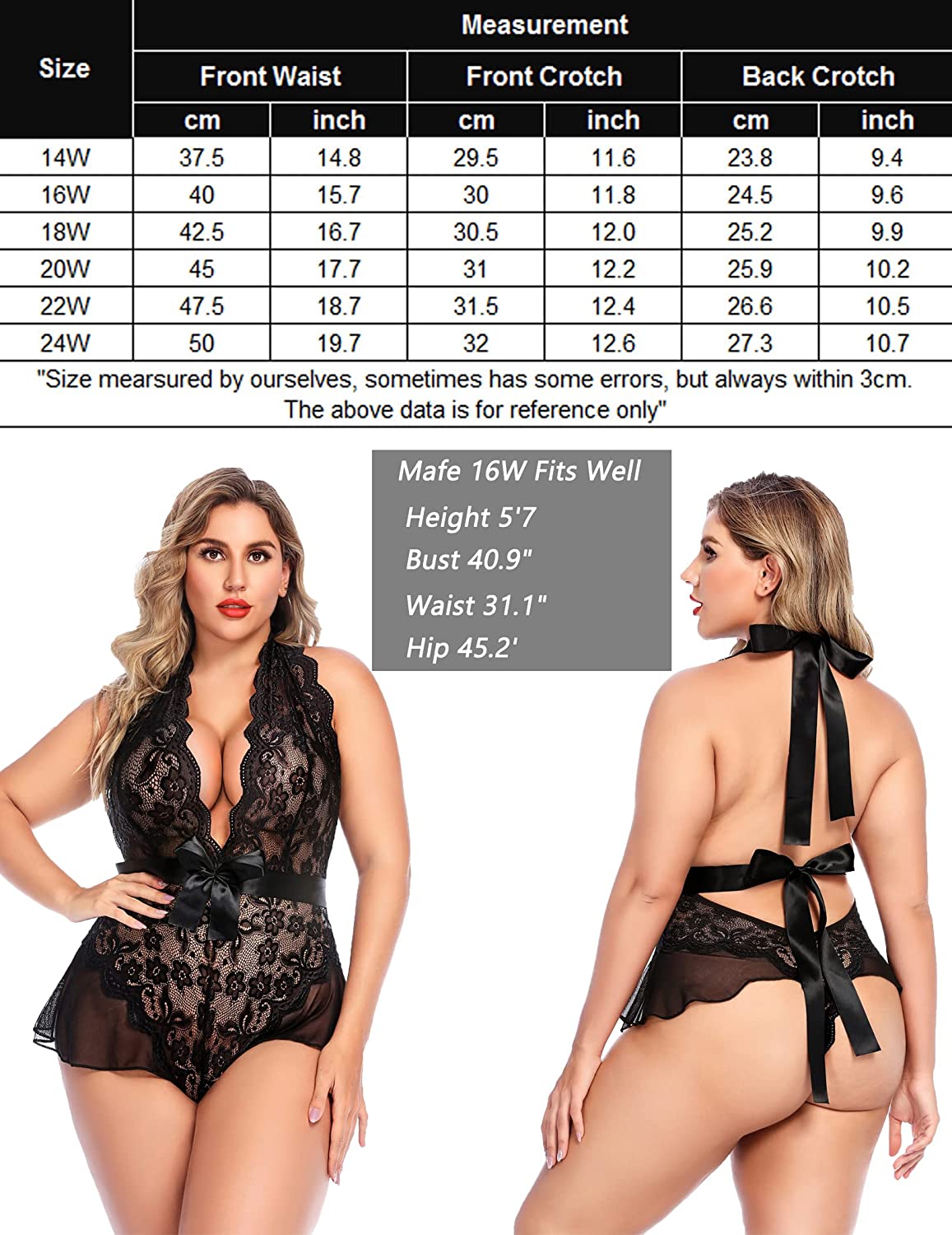 Lencería de talla grande Avidlove para escote en V profundo, lencería tipo body de encaje con cuello halter, babydoll 