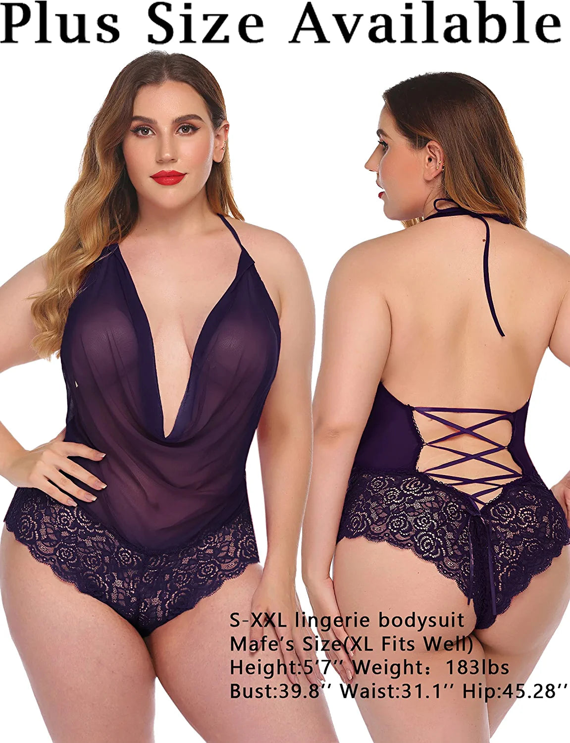 Body de una pieza con cuello halter y encaje de Avidlove Lingerie 