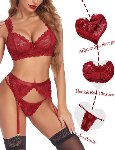 Avidlove Dessous-Set mit Spitzen-Strumpfband und Bügel, Push-Up-Dessous-Set (ohne Strümpfe) 