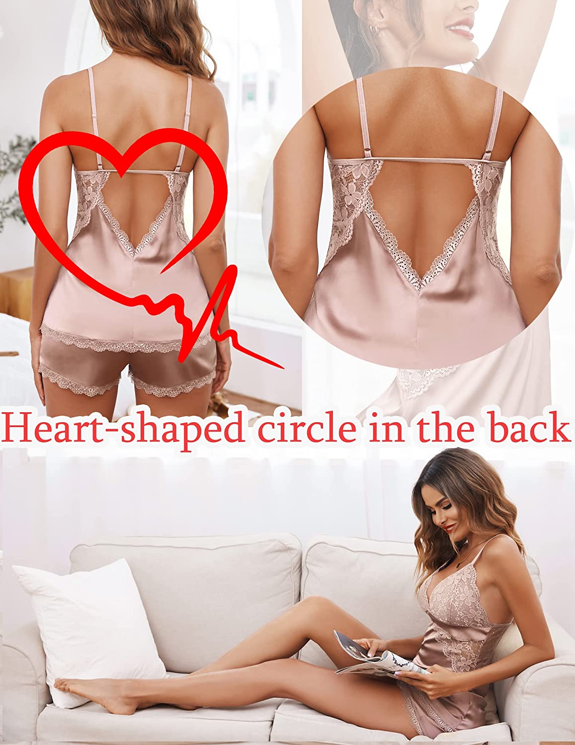 Avidlove Sleepwear Satin Pajamas Set Lace Camisole Shorts Nightwear