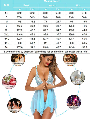 Avidlove Spitzen-Dessous, Frontverschluss, Babydoll, V-Ausschnitt, Nachtwäsche, Chemise, Nachthemd