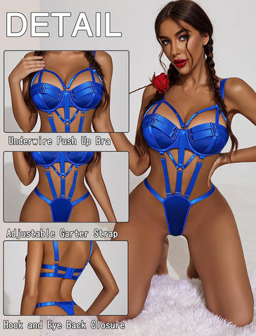 Conjunto de lencería bondage Avidlove con aros y push up, lencería de una pieza tipo babydoll 