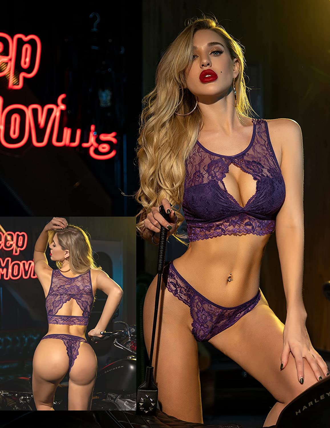 Conjunto de sujetador y braguita de encaje tipo babydoll de 2 piezas de Avidlove Lingerie Mini ropa de dormir 