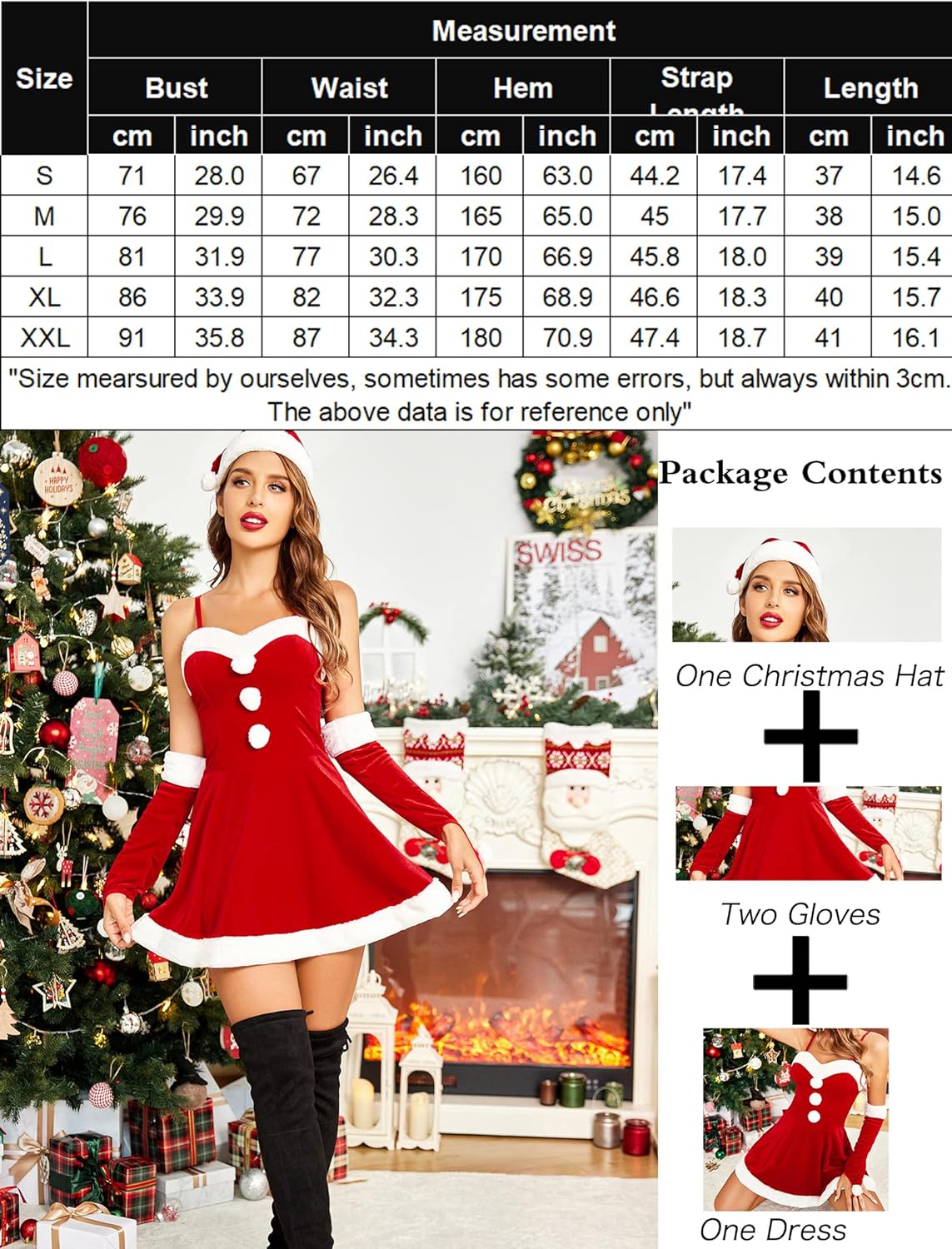 Avidlove 4 Pcs Mrs. Santa Claus Cosplay Christmas Dress Holiday Santa