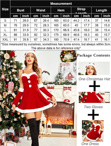 Avidlove 4 Pcs Mrs. Santa Claus Cosplay Christmas Dress Holiday Santa Outfit