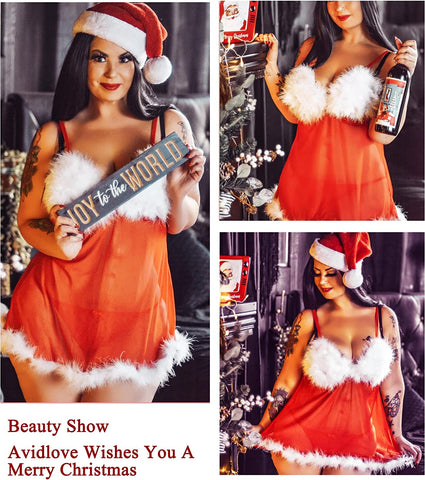 Avidlove Santa Christmas Lingerie Set Babydoll Lace Chemises Nightwear Outfits