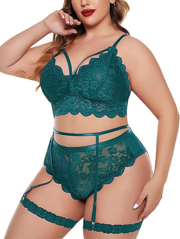 Conjunto de lencería de talla grande Avidlove para sujetador y bragas Conjunto de lencería con liga 