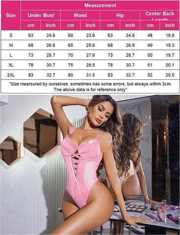 Avidlove Dessous-Body aus Netzstoff, Teddy, Bügel, Spitze, einteilig, Babydoll mit Druckknopf im Schritt, S-XXL 