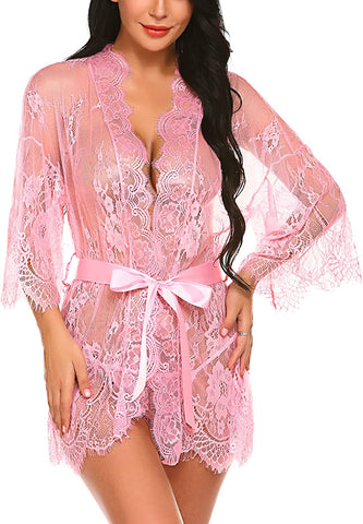 Avidlove - Bata tipo kimono de encaje, lencería tipo babydoll, camisón de malla, tallas S a 5XL 