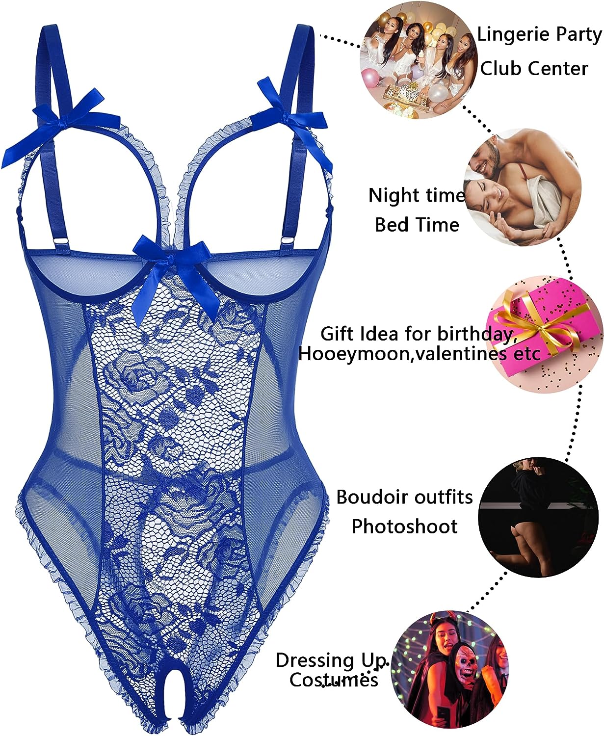 Avidlove Ouvert-Dessous-Outfits für einteilige Dessous, Spitze, Babydoll, Mini-Body 