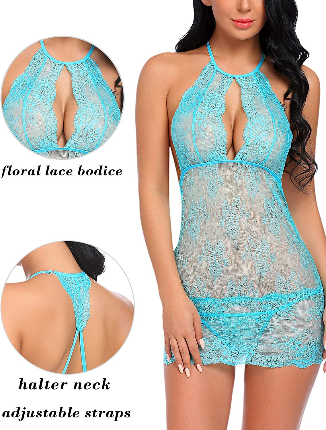 Lencería Babydoll Avidlove con escote halter y encaje 