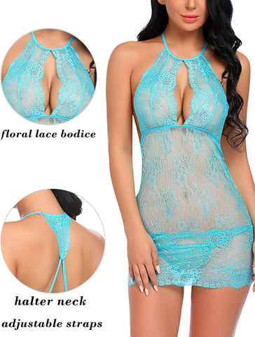 Lencería Babydoll Avidlove con escote halter y encaje 