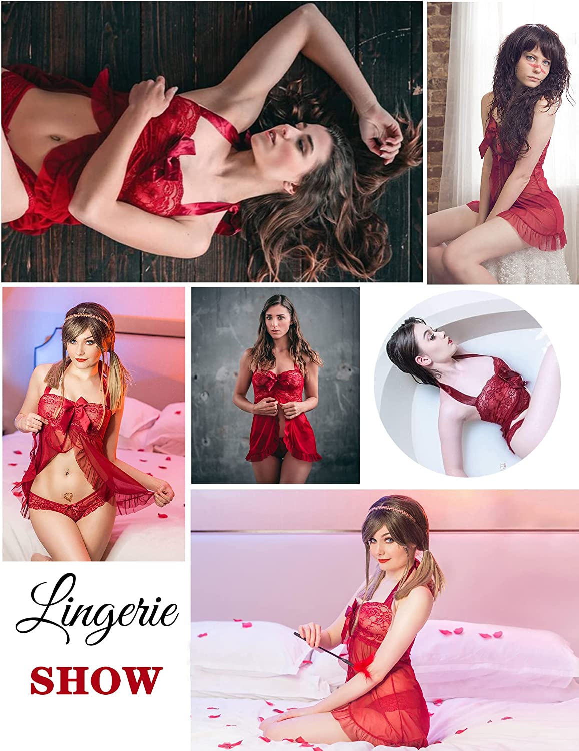 Lencería Avidlove para babydoll de encaje con abertura frontal, ropa de dormir con cuello halter, camisón Chemsie XS-5XL 