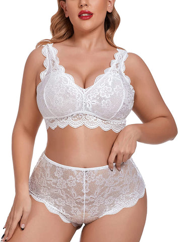 Avidlove Plus Size Lingerie Set Lace Halter Bralette High Waist Panty Set