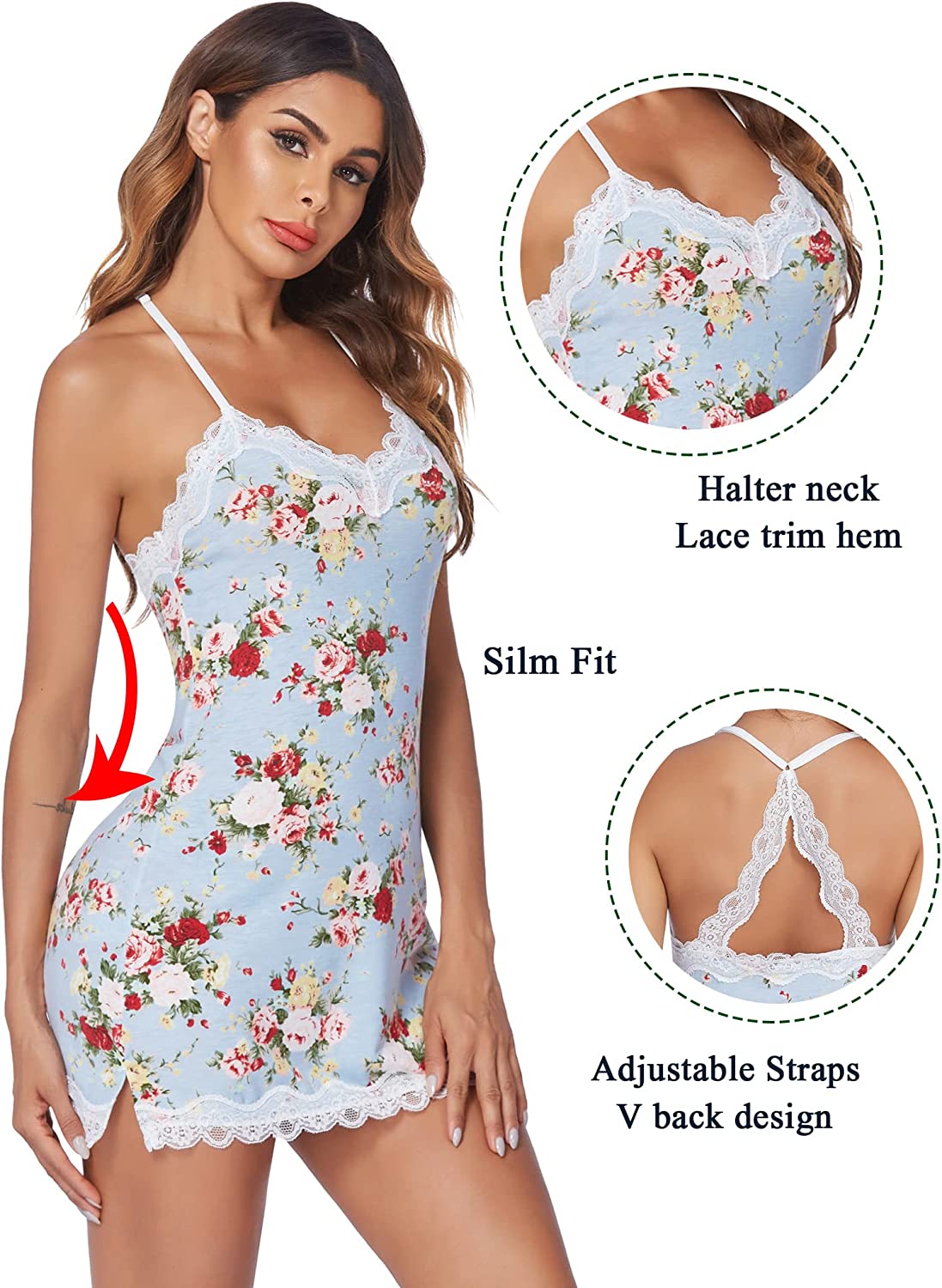 Avidlove Nachtwäsche Chemise Dessous Baumwolle Nachthemden für Frauen 