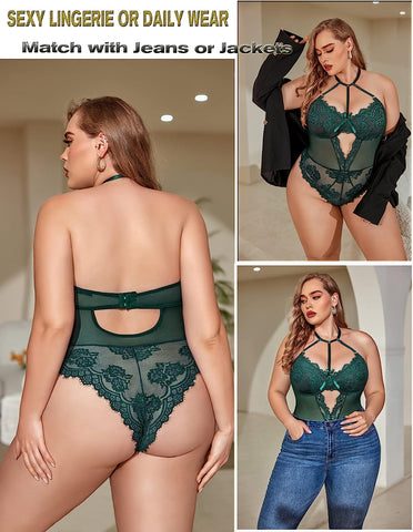 Lencería de talla grande Avidlove para body de encaje, lencería de una pieza, babydoll 