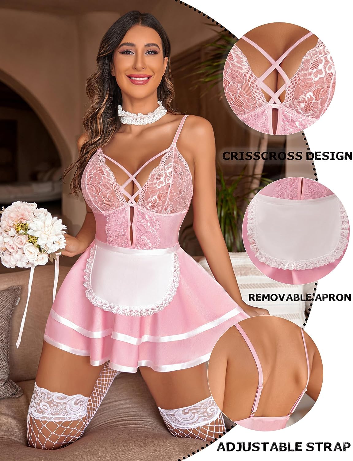 Avidlove Dienstmädchen-Dessous für Dienstmädchen-Outfit, französisches Dienstmädchen-Kostüm, Babydoll, Dessous-Kleid, Cosplay-Dessous 