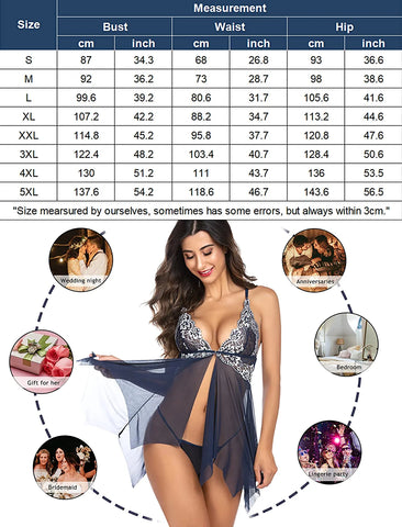 Avidlove Spitzen-Dessous, Frontverschluss, Babydoll, V-Ausschnitt, Nachtwäsche, Chemise, Nachthemd