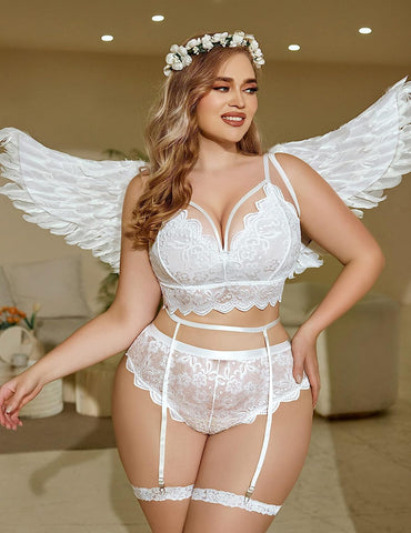 Conjunto de lencería de talla grande Avidlove para sujetador y bragas Conjunto de lencería con liga 