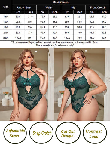 Avidlove Dessous in Übergröße für Spitzen-Bodysuit, Teddy-Dessous, einteiliges Babydoll 