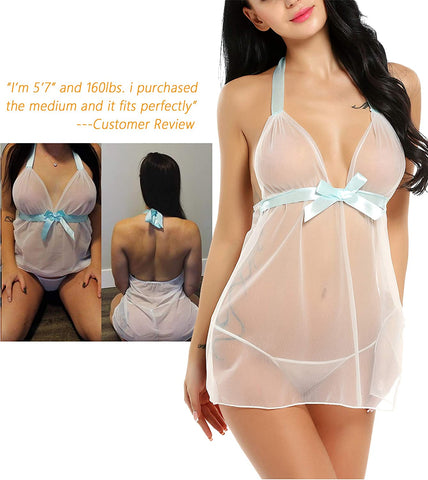 Avidlove Dessous für Spitzen-Babydoll, Chemise, Negligés, exotische Nachthemden, Neckholder-Nachthemden, transparentes Netzstoff