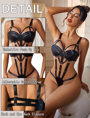 Conjunto de lencería bondage Avidlove con aros y push up, lencería de una pieza tipo babydoll 