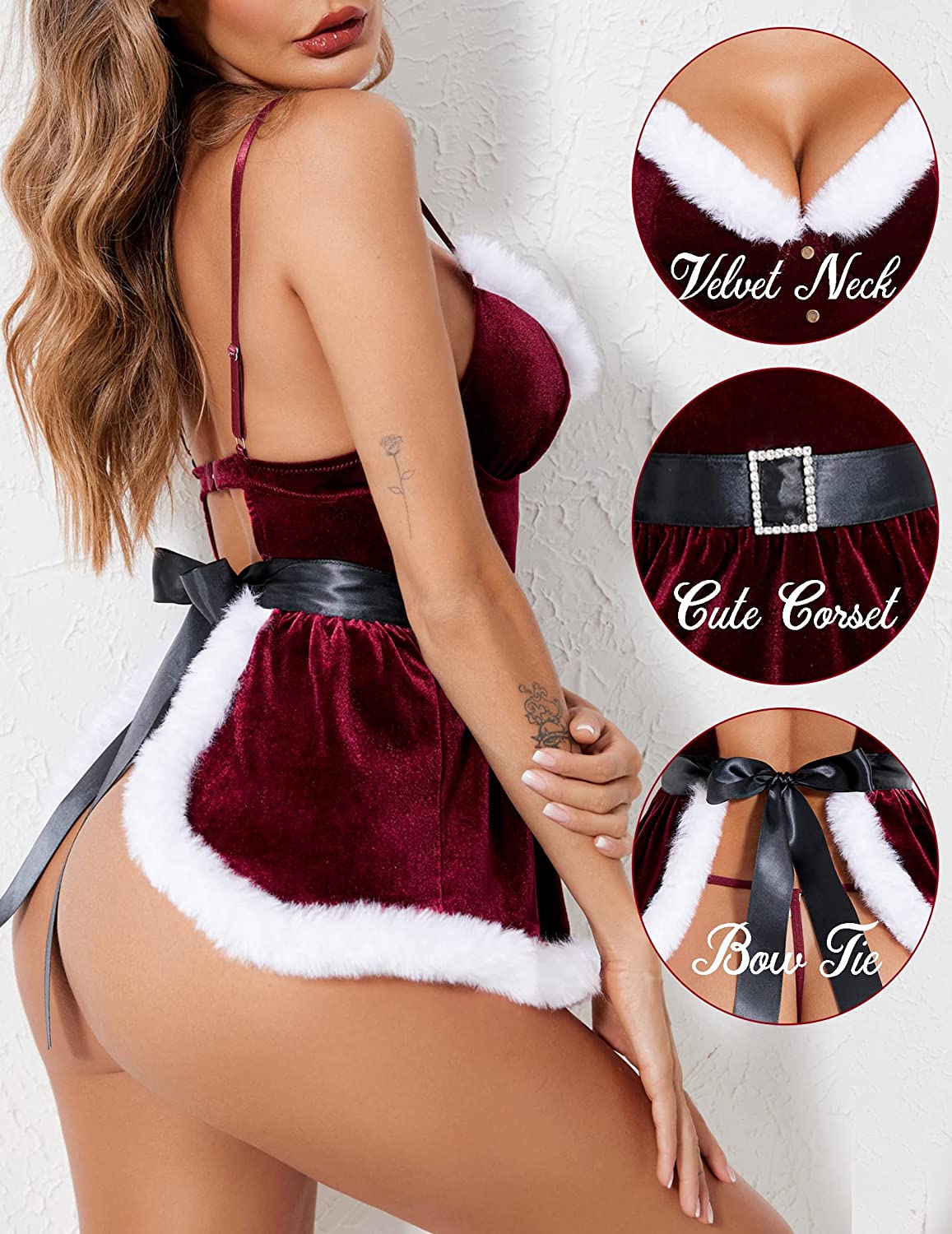 Avidlove Weihnachts-Dessous mit Weihnachtsmann-Babydolls und Hemden, roter Samt, Weihnachtsmann-Dessous-Sets 