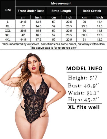 Lencería de talla grande Avidlove para body de una pieza con escote halter 