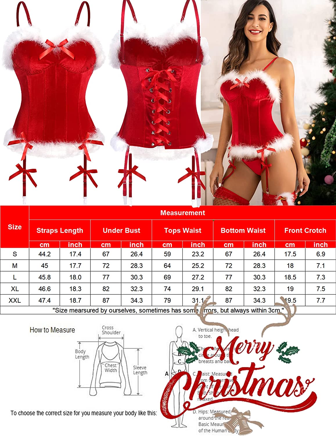 Avidlove Christmas Lingerie for Santa Costume Bustier Corset Top Bodysuit Garter Lingerie