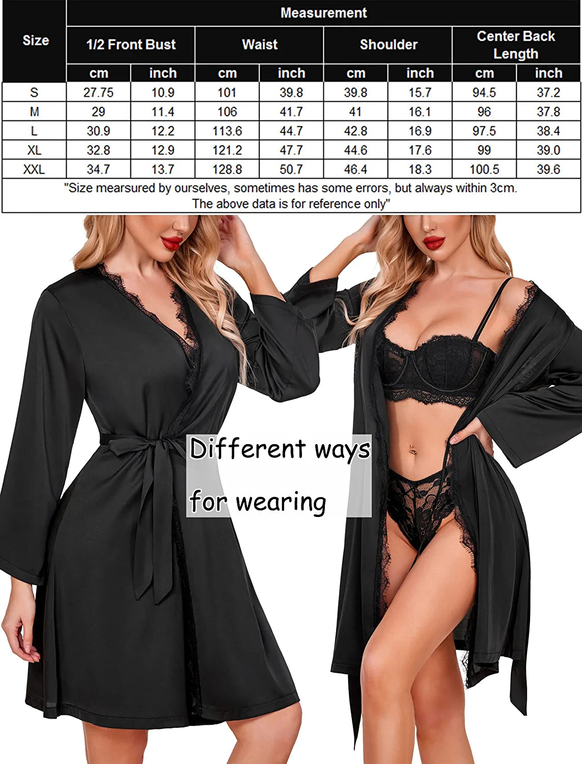 Avidlove Kimono Robe Lace Backless Satin Robe Short Silky Robes