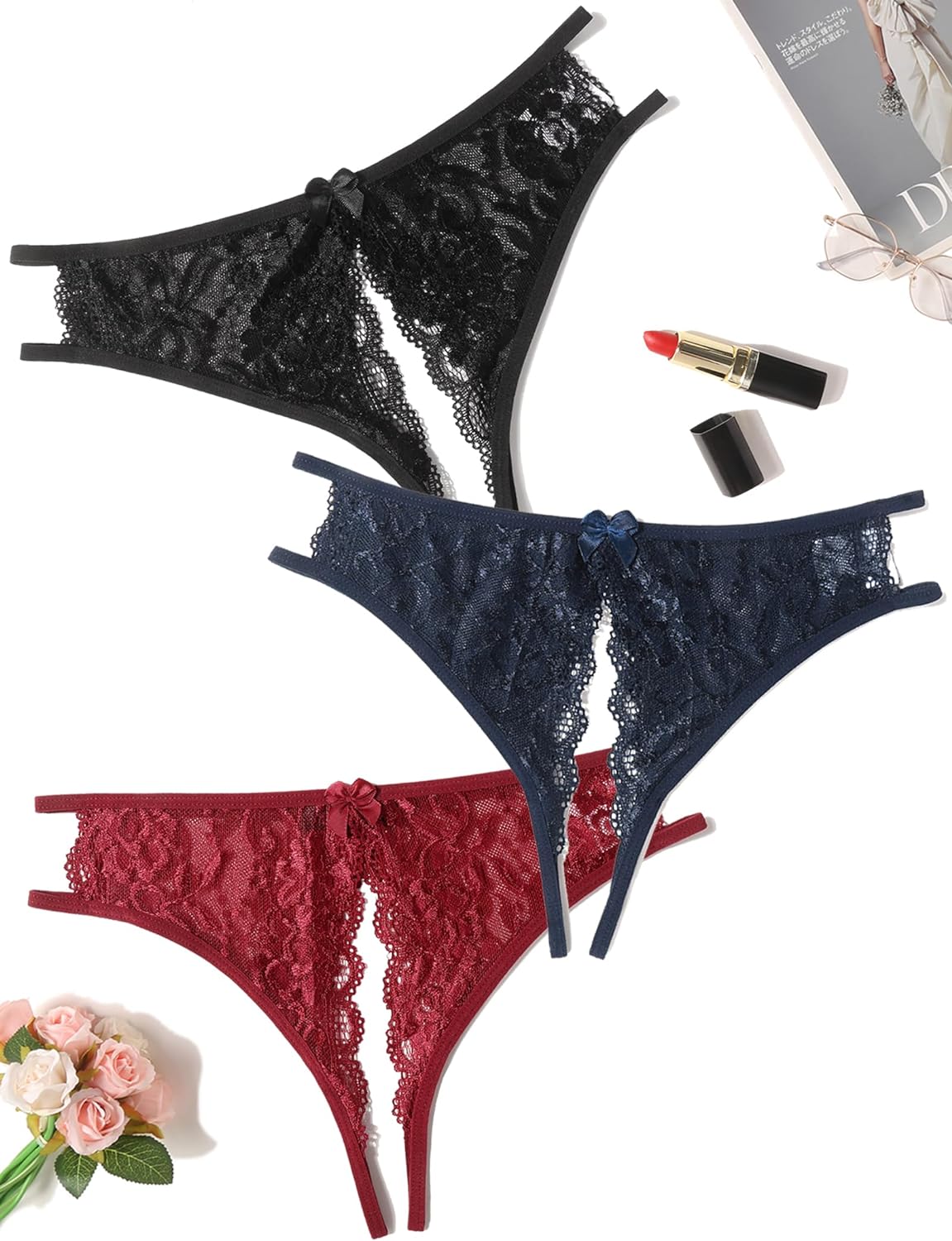 Avidlove Lace Panties Underwear Floral Lace Briefs with Cute Bow Center