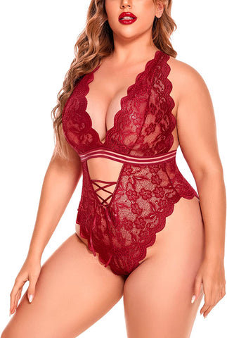 Avidlove Dessous in Übergröße, Teddy-Bodysuit mit Druckknopfverschluss im Schritt, einteilig, Babydoll aus Spitze, 14–24 Plus 