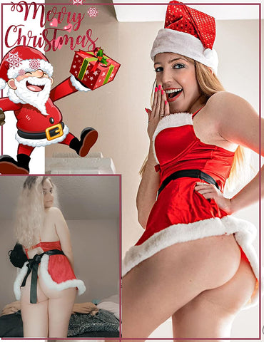 Avidlove Weihnachts-Dessous mit Weihnachtsmann-Babydolls und Hemden, roter Samt, Weihnachtsmann-Dessous-Sets 