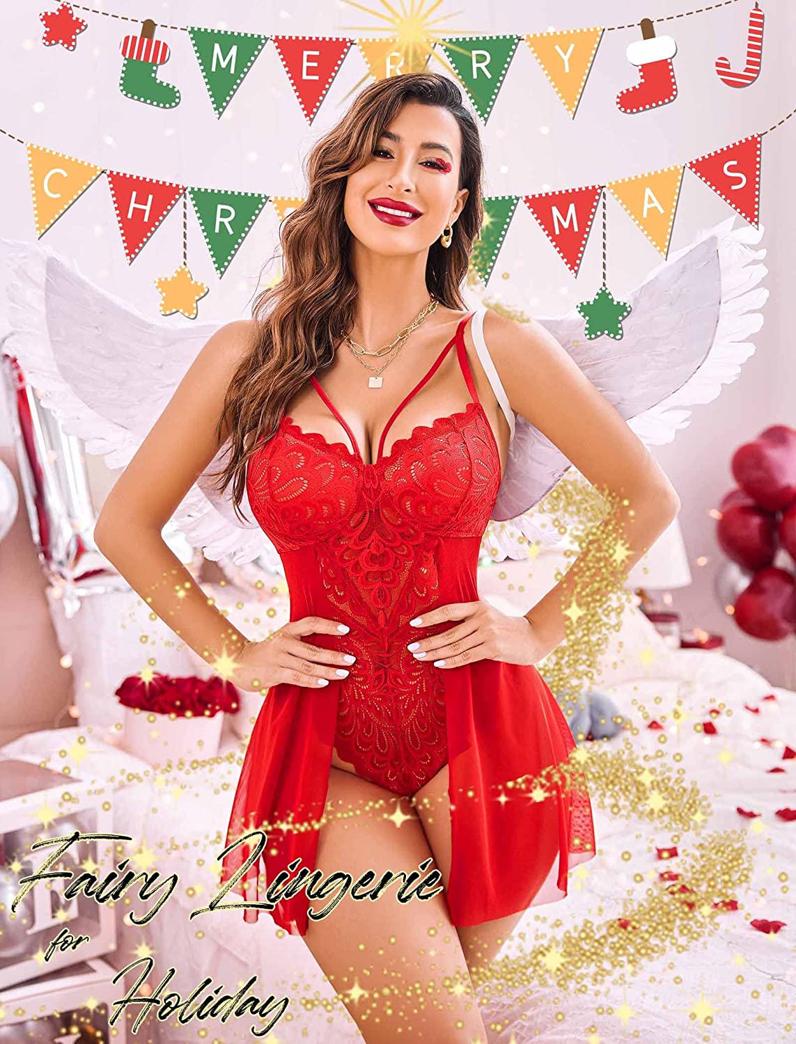 Avidlove Babydoll-Dessous für Blumenmuster, Druckknopf-Schritt, Teddy-Chemise, Nachthemd, Spitzen-Nachthemd 