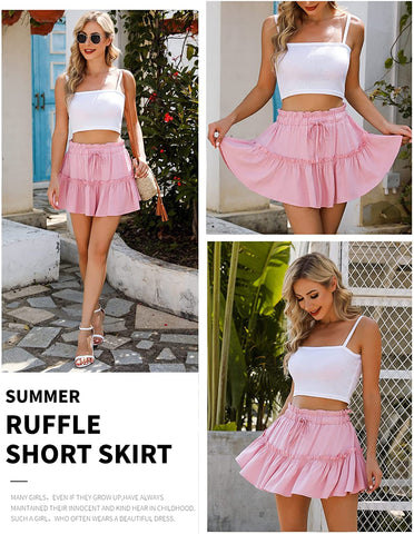 Avidlove Summer High Waist Ruffle Short Skirt A-Line Beach Mini Skirts with Drawstring