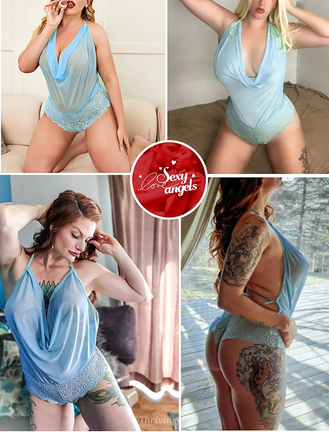 Body de una pieza con cuello halter y encaje de Avidlove Lingerie 