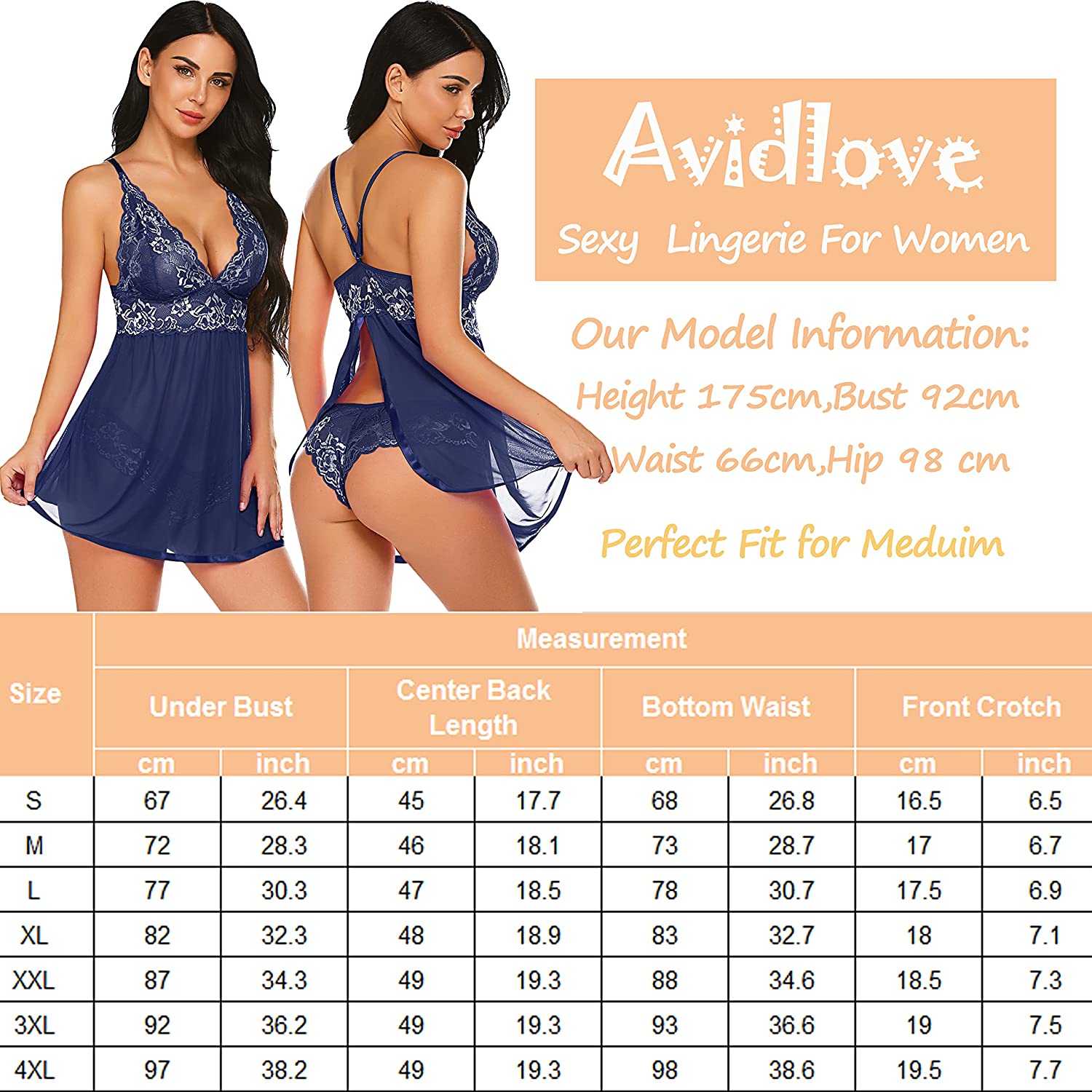 Lencería de talla grande Avidlove para babydoll de malla, camisón de encaje, trajes de tocador para embarazadas 