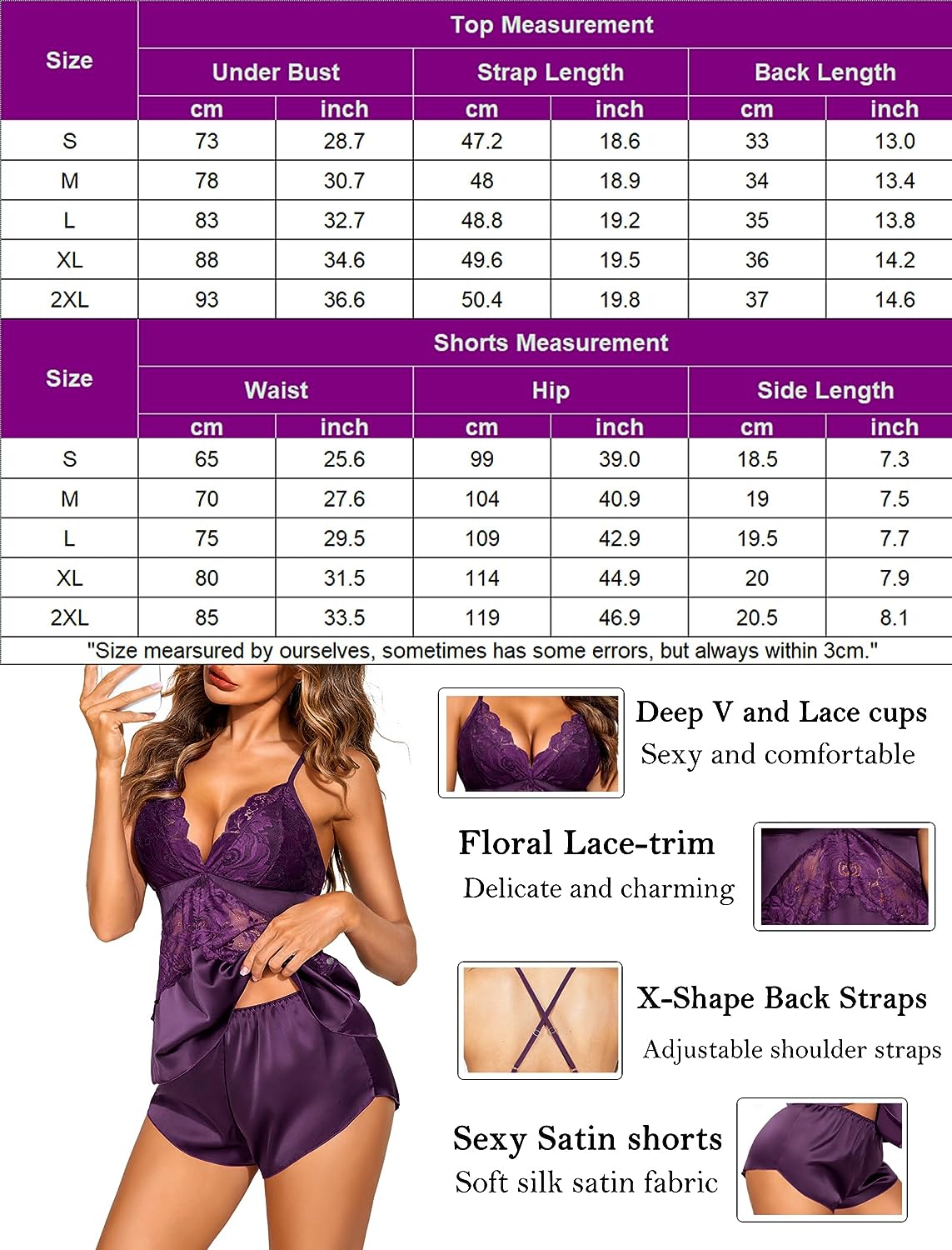 Avidlove Satin Pajama Cami Set Lingerie Silky Sleepwear Nightwear 2 Piece Pj Short Sets