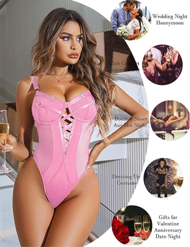 Body de lencería Avidlove de malla con aros y encaje, babydoll de una pieza con entrepierna a presión, tallas S a XXL 