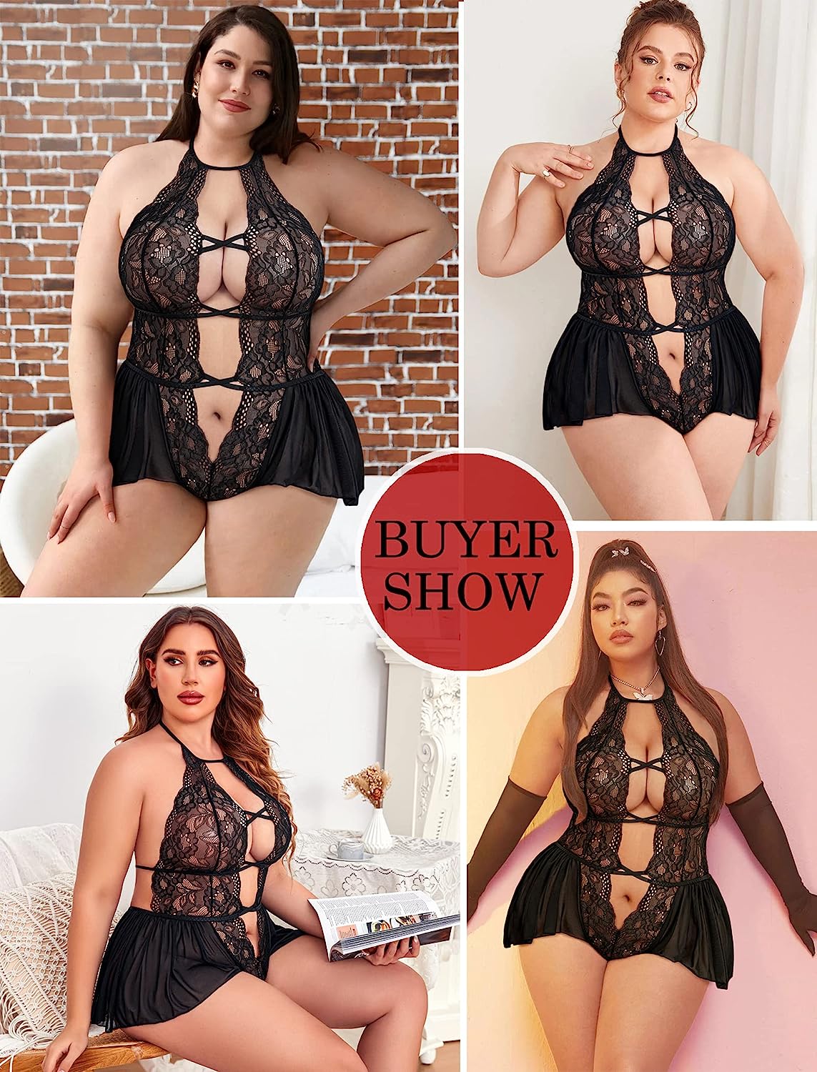 Avidlove Dessous in Übergröße, Spitzen-Bodysuit, Teddy, tiefer V-Ausschnitt, einteilig, Spitzen-Babydoll 